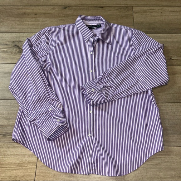 Tops - Ralph Lauren Womens Button Down Shirt Purple Bengal Striped Classic Preppy  XL